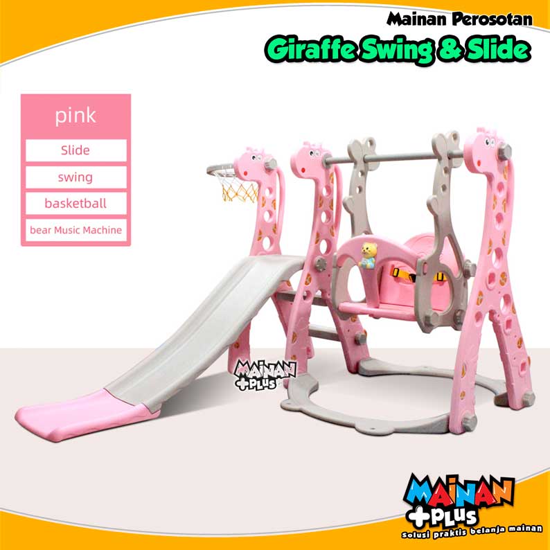 Perosotan Anak Ayunan Bola Basket Musik Giraffe Swing Slide Playground